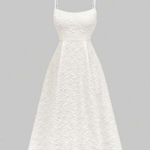 White Textured A-Line Spaghetti Strap Dress